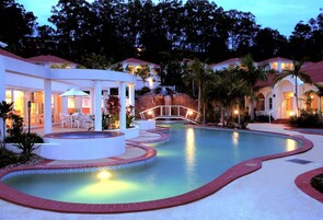 Indoor pool, outdoor pool, pool loungers