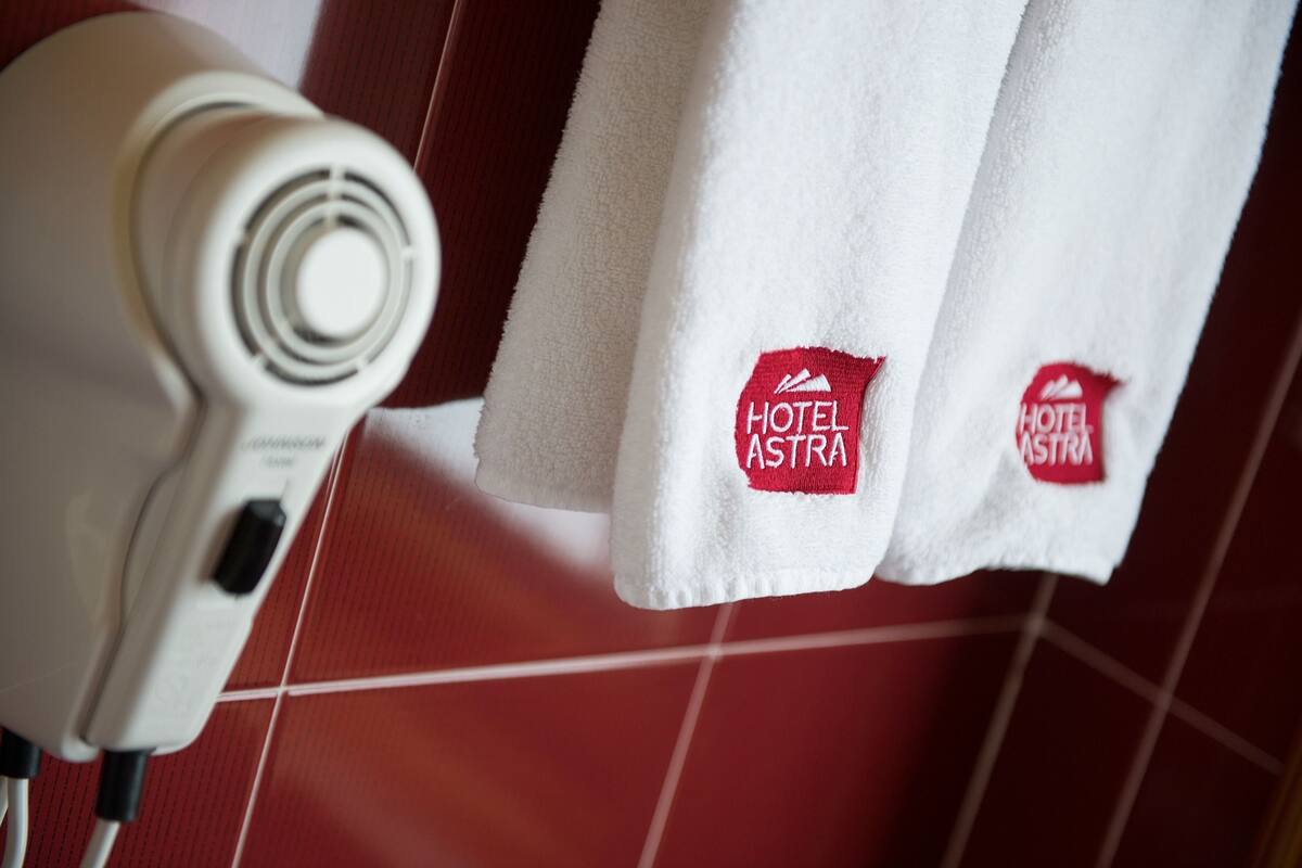 free toiletries, hair dryer, bidet, towels