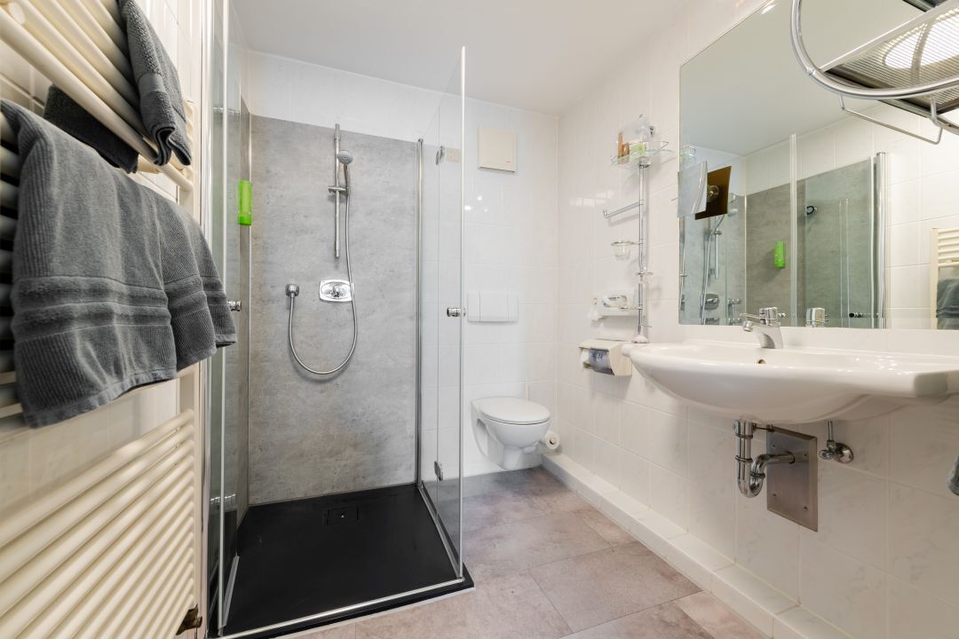 Shower, free toiletries, hair dryer, bathrobes