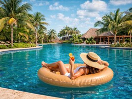 3 outdoor pools, open 7:00 AM to 7:00 PM, cabanas (surcharge)