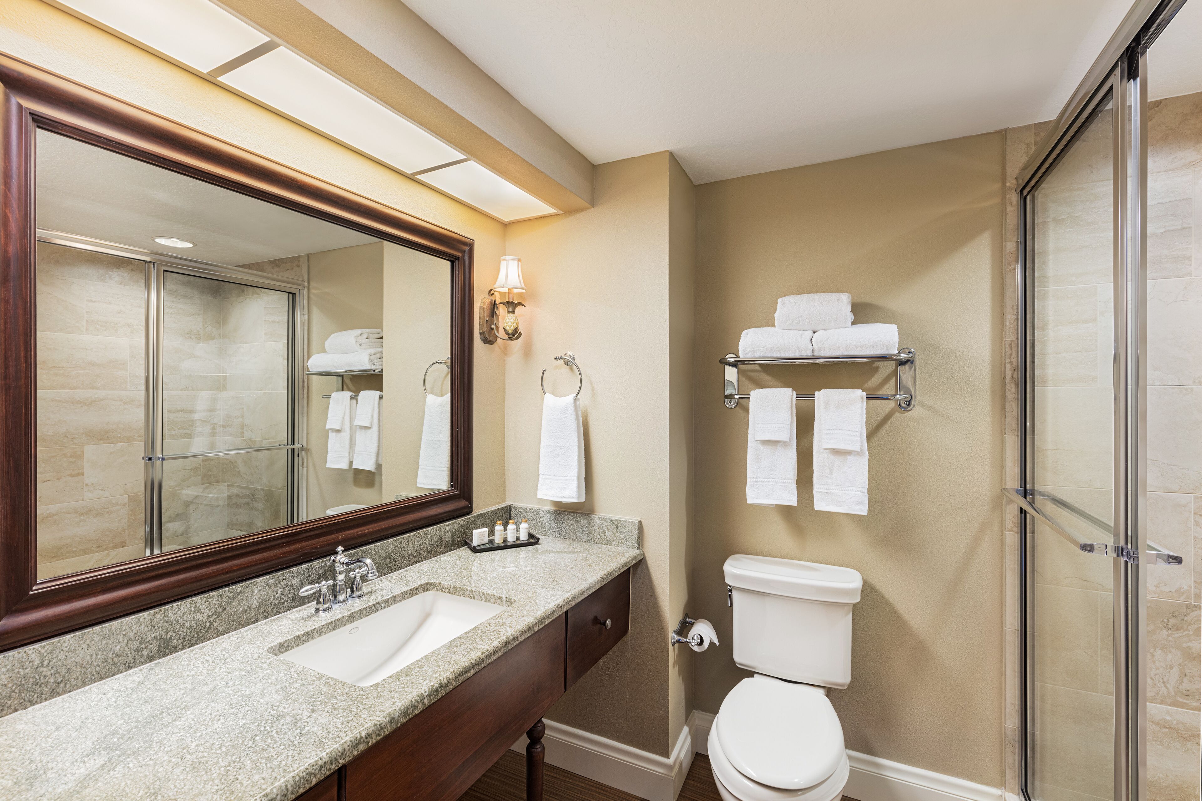 shower, free toiletries, hair dryer, towels