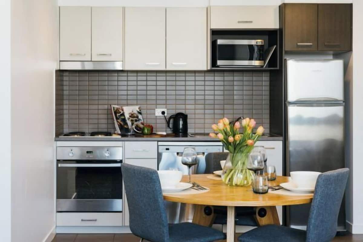 Microwave, stovetop, coffee/tea maker, electric kettle