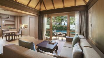 Villa, 1 Bedroom, Private Pool | Living area | 40-inch flat-screen TV with satellite channels, TV