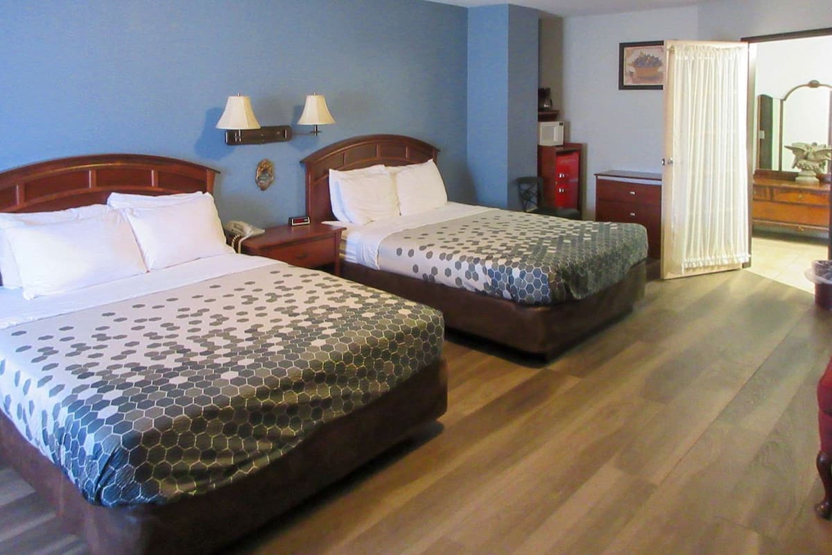 1 bedroom, hypo-allergenic bedding, desk, laptop workspace