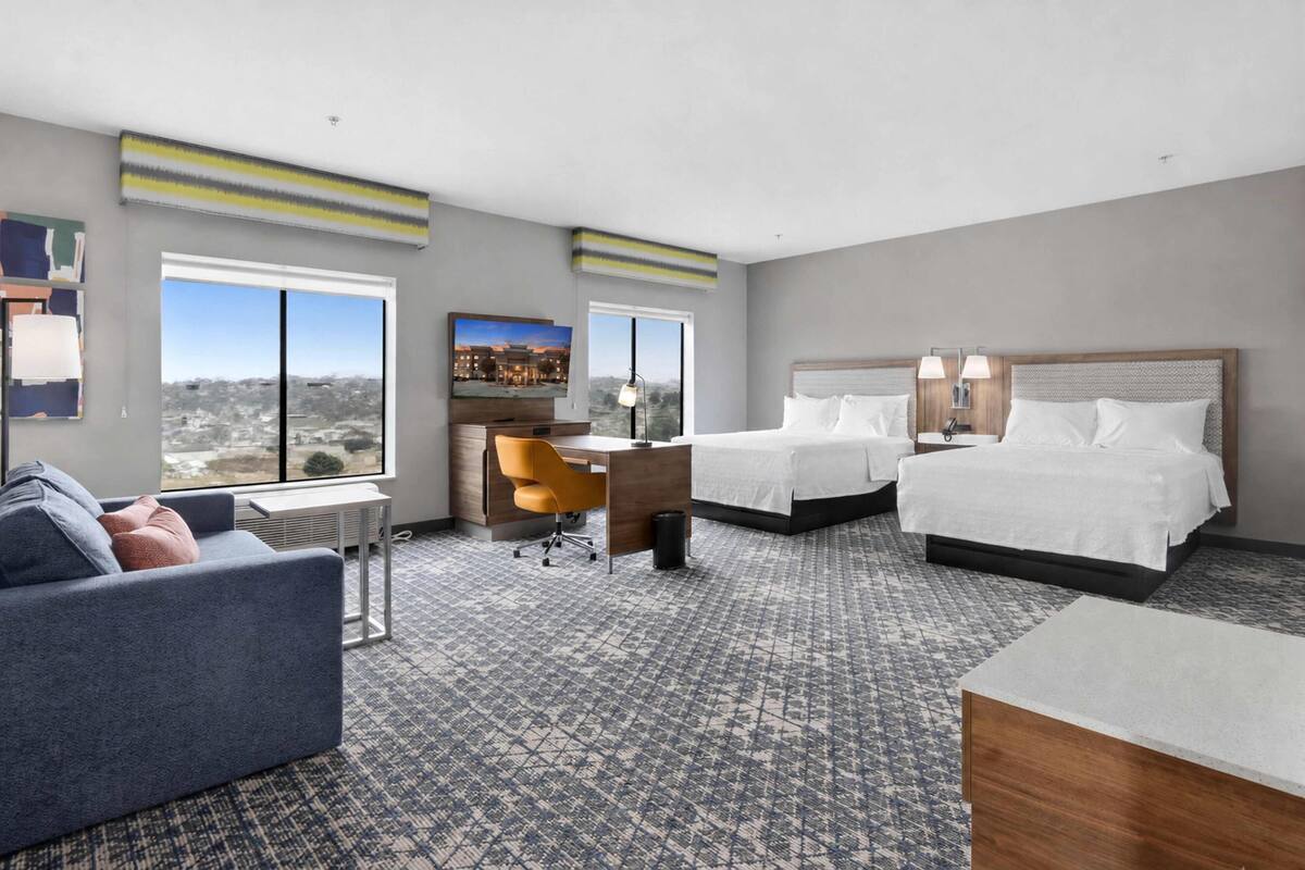 Two queens studio suite non smoking | In-room safe, desk, laptop workspace, blackout drapes
