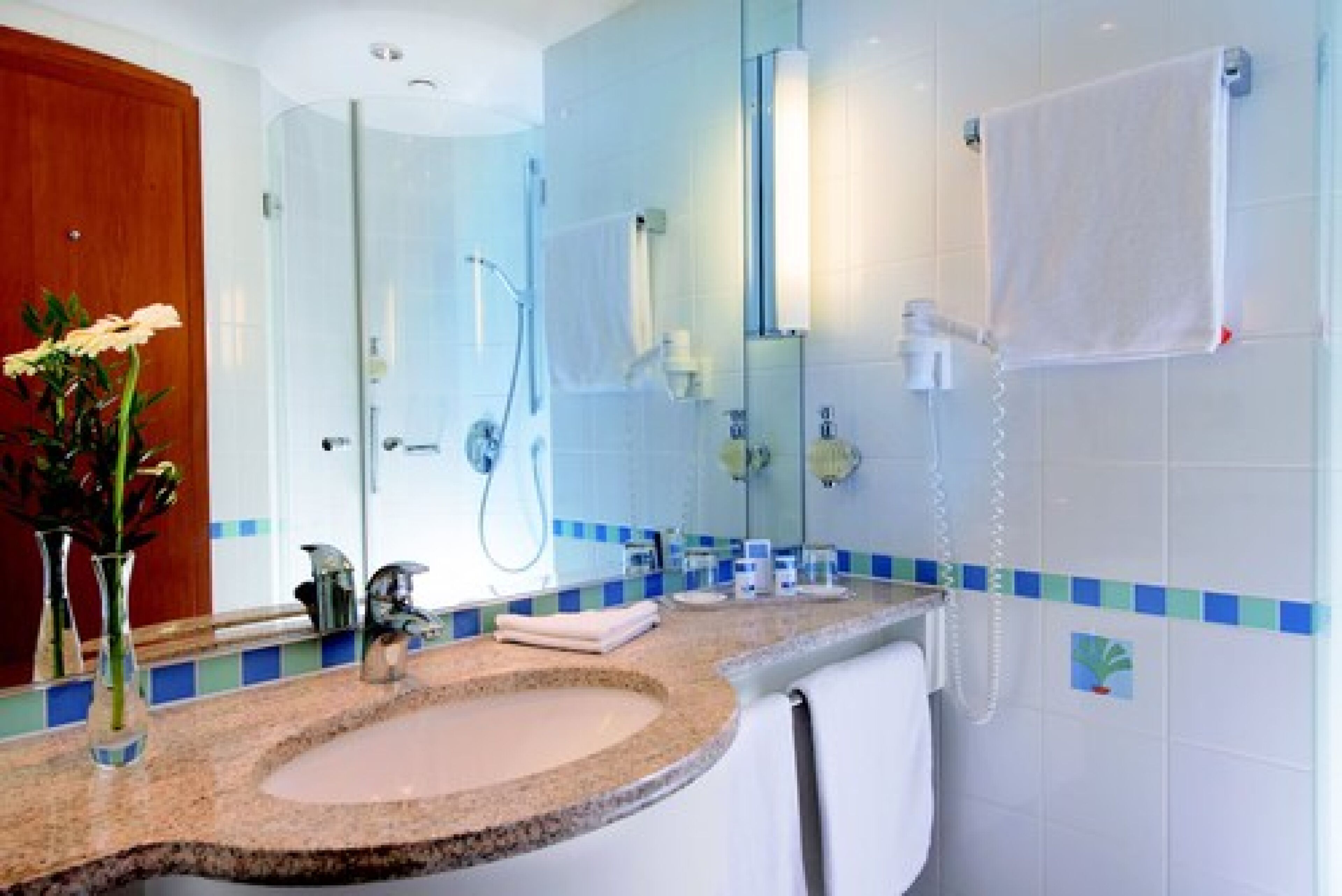 double room south side | bathroom | shower, free toiletries, hair dryer, bathrobes