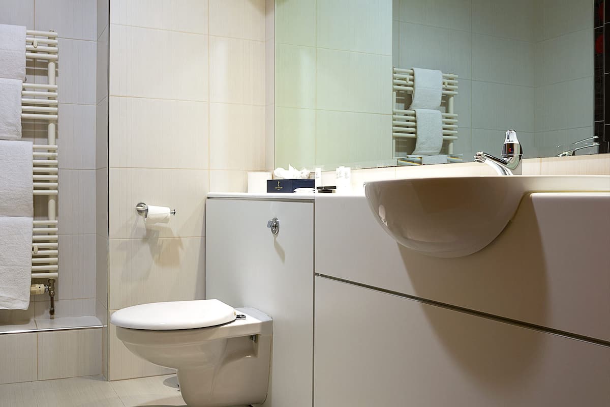 free toiletries, hair dryer, towels