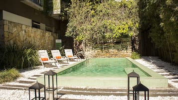 Outdoor pool, sun loungers