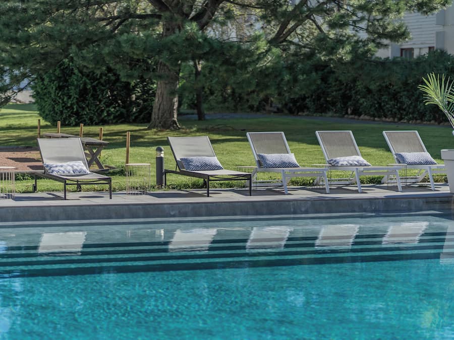 Seasonal outdoor pool, open 9:00 AM to 9:00 PM, sun loungers