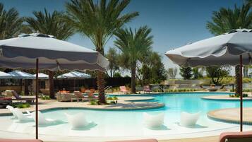 Outdoor pool, open 7:00 AM to 10:00 PM, pool umbrellas, sun loungers