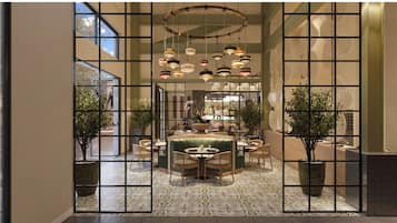 Frokost, lunsj og middag serveres, utsikt mot bassenget