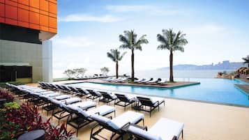 Seasonal outdoor pool, open 8:00 AM to 8:00 PM, pool umbrellas