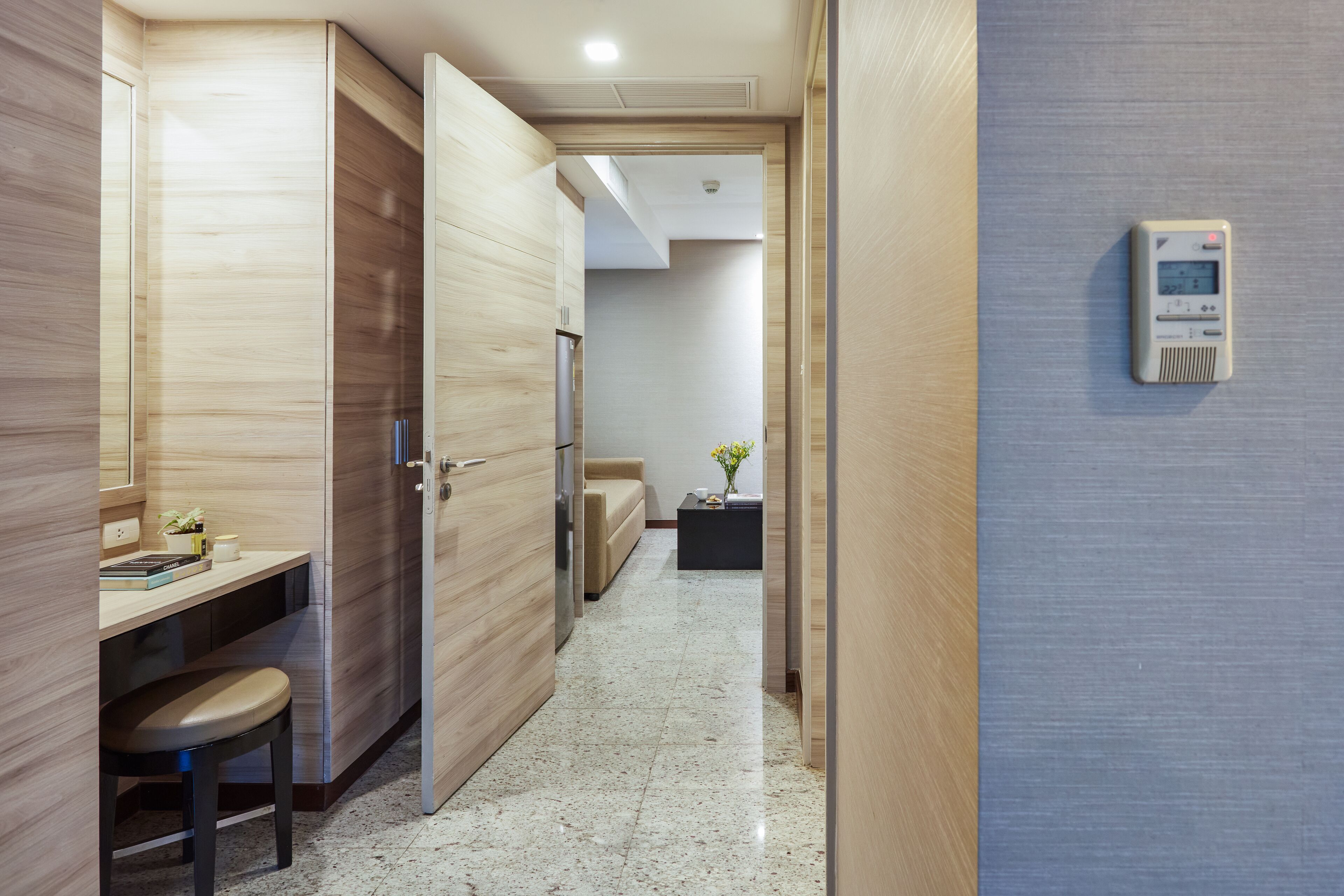 one bedroom suite | in-room safe, desk, laptop workspace, blackout curtains