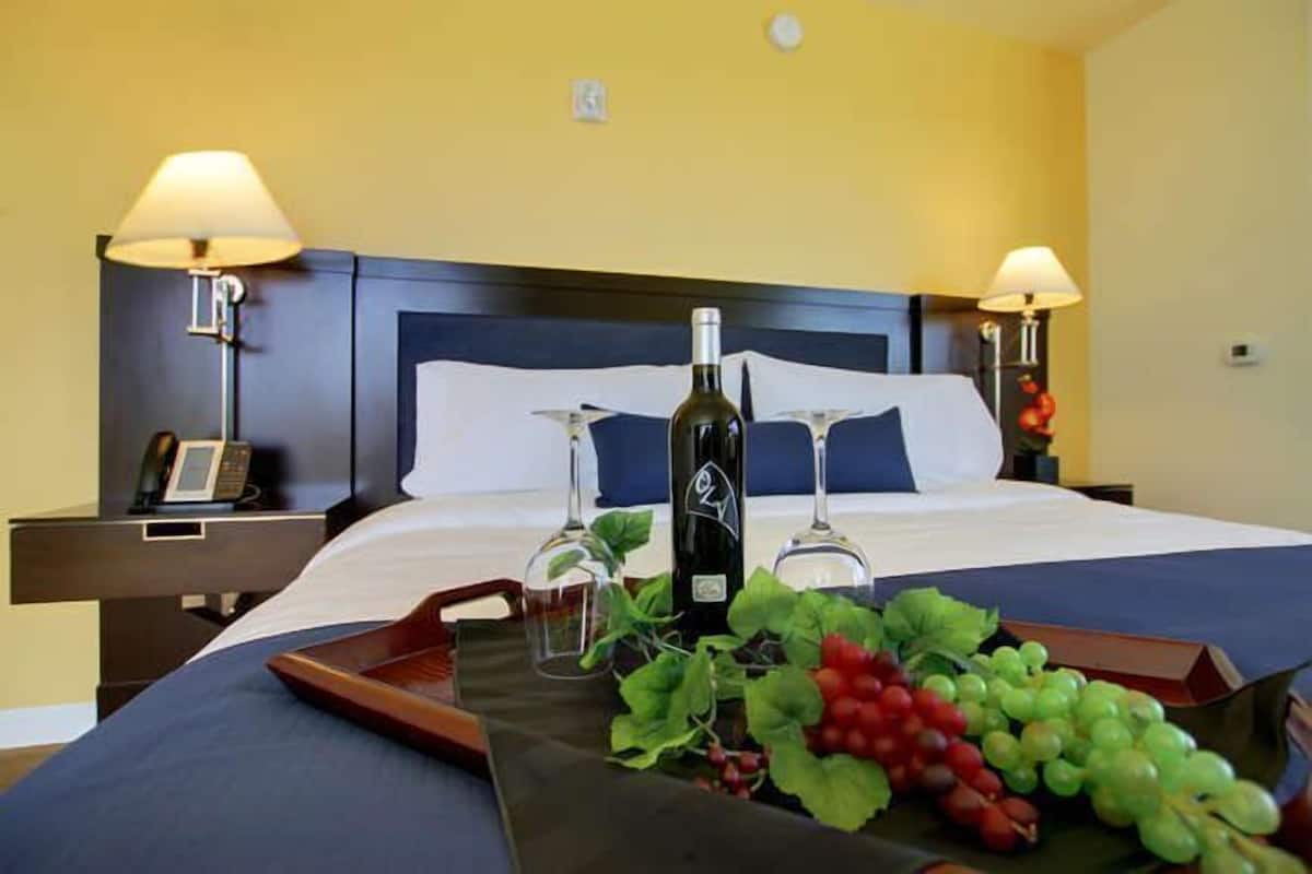 Premium bedding, desk, blackout curtains, iron/ironing board