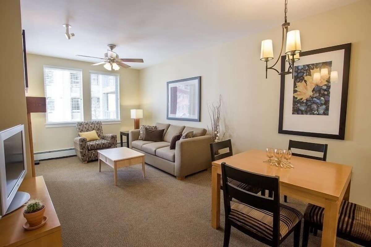 Room, 1 Bedroom, Kitchenette (Value) | Living area | 45-inch TV with cable channels, fireplace