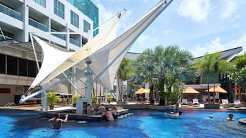 Lobby lounge, poolside views, open daily