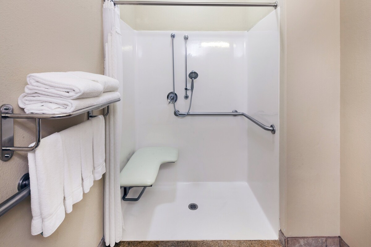 Suite, 1 King Bed, Accessible (Mobility, Roll-In Shower) | Premium bedding, desk, laptop workspace, iron/ironing board