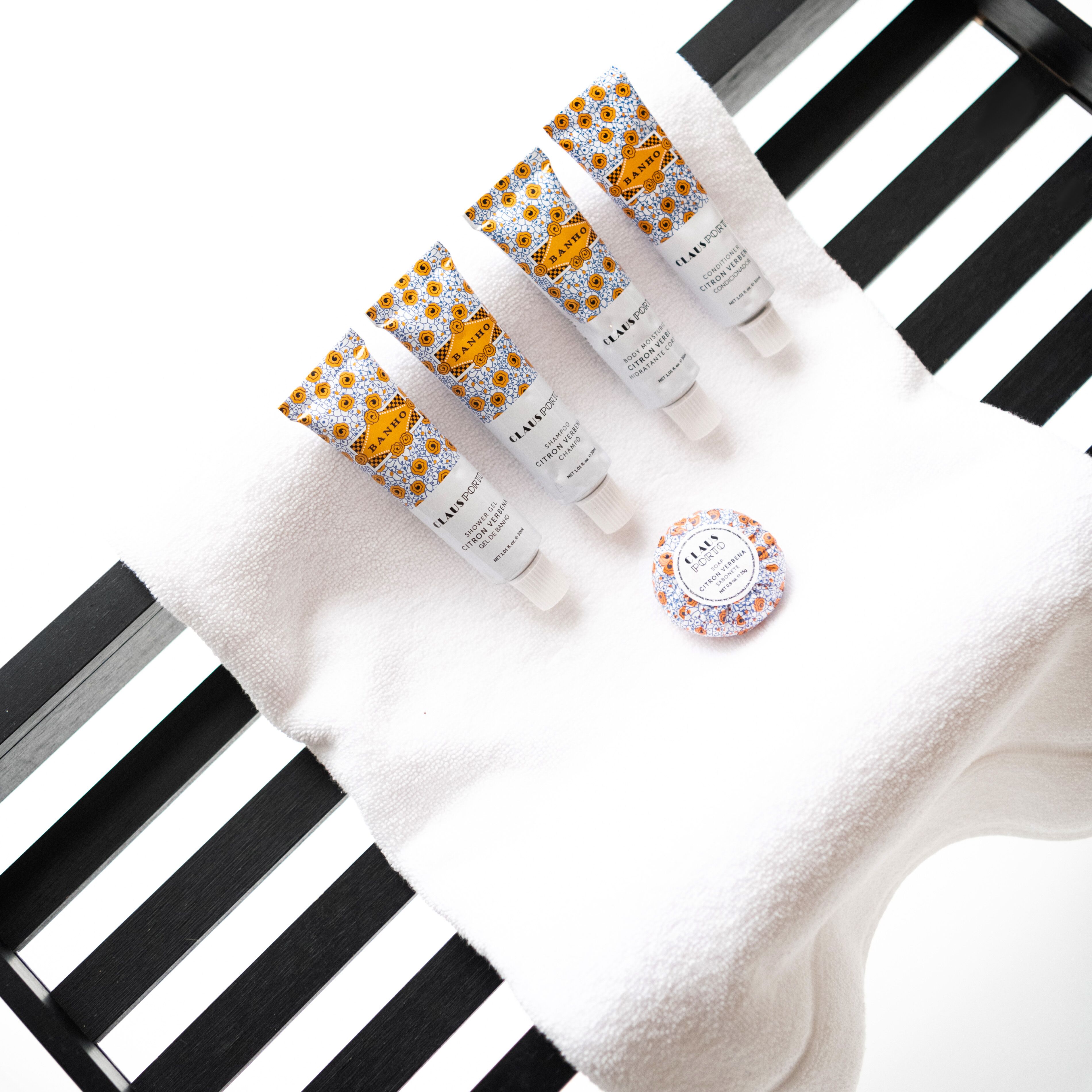 bathroom | hair dryer, towels, soap, shampoo