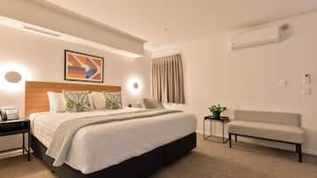 Premium bedding, desk, blackout drapes, iron/ironing board
