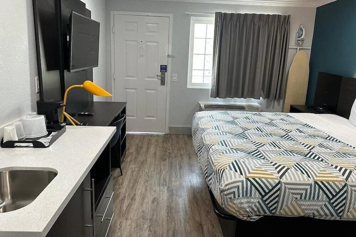 Desk, blackout drapes, iron/ironing board, WiFi (free)