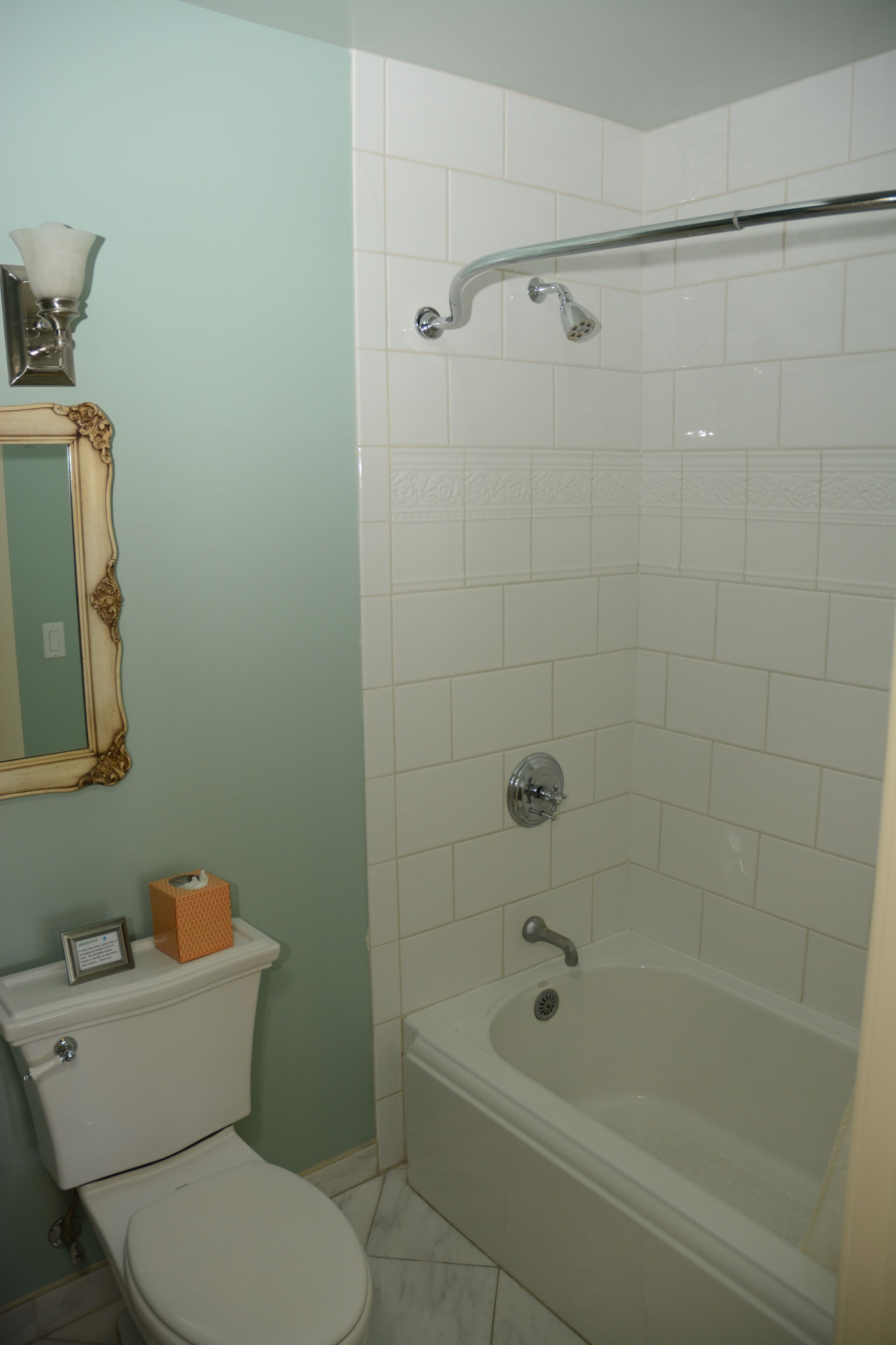 A bathroom with a toilet, a bathtub, and a shower.