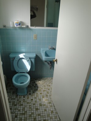 Standard Room, 2 Double Beds | Bathroom | Hair dryer, towels