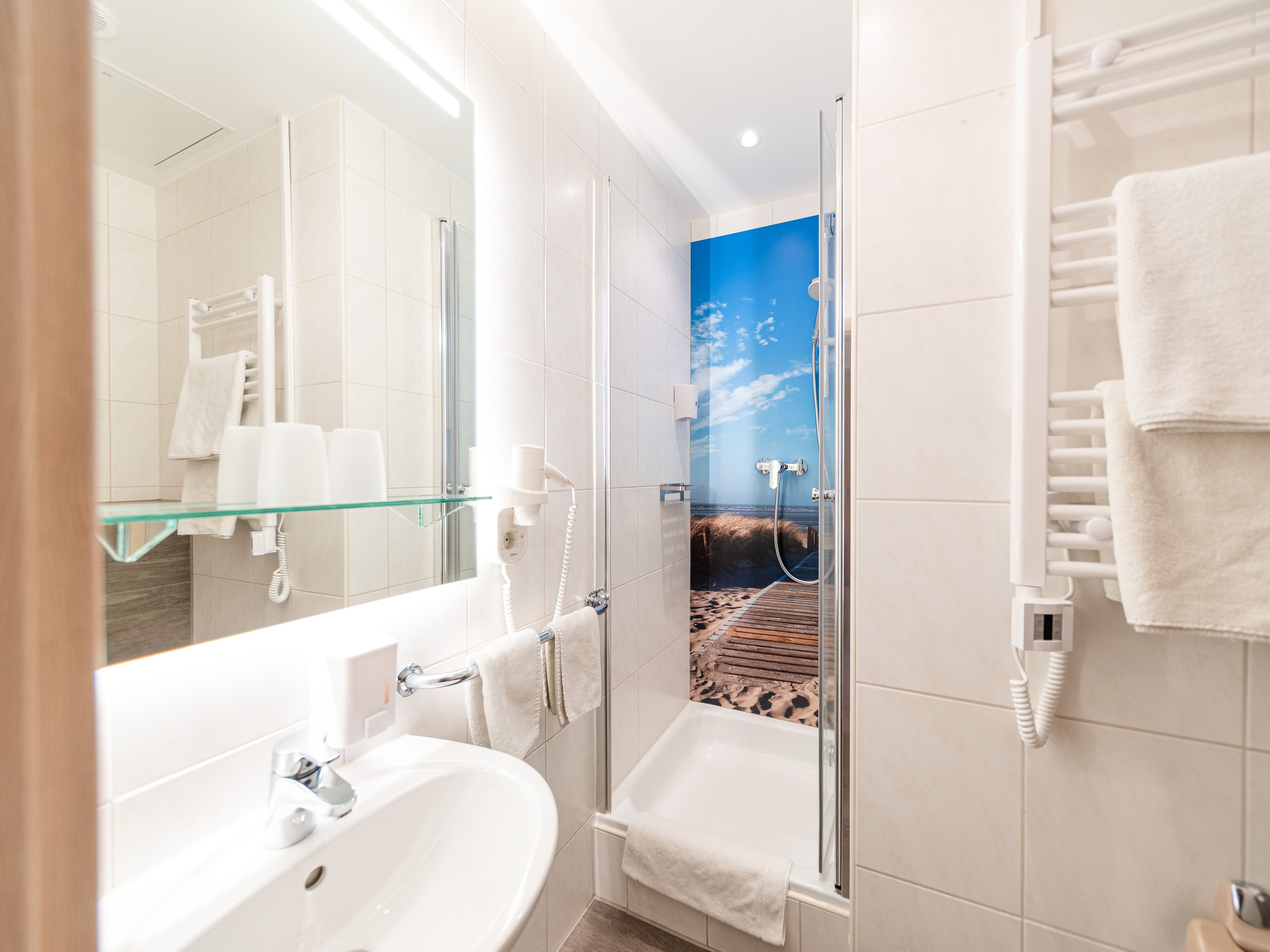 double or twin room, 1 double or 2 single beds | bathroom | shower, hair dryer, towels, soap