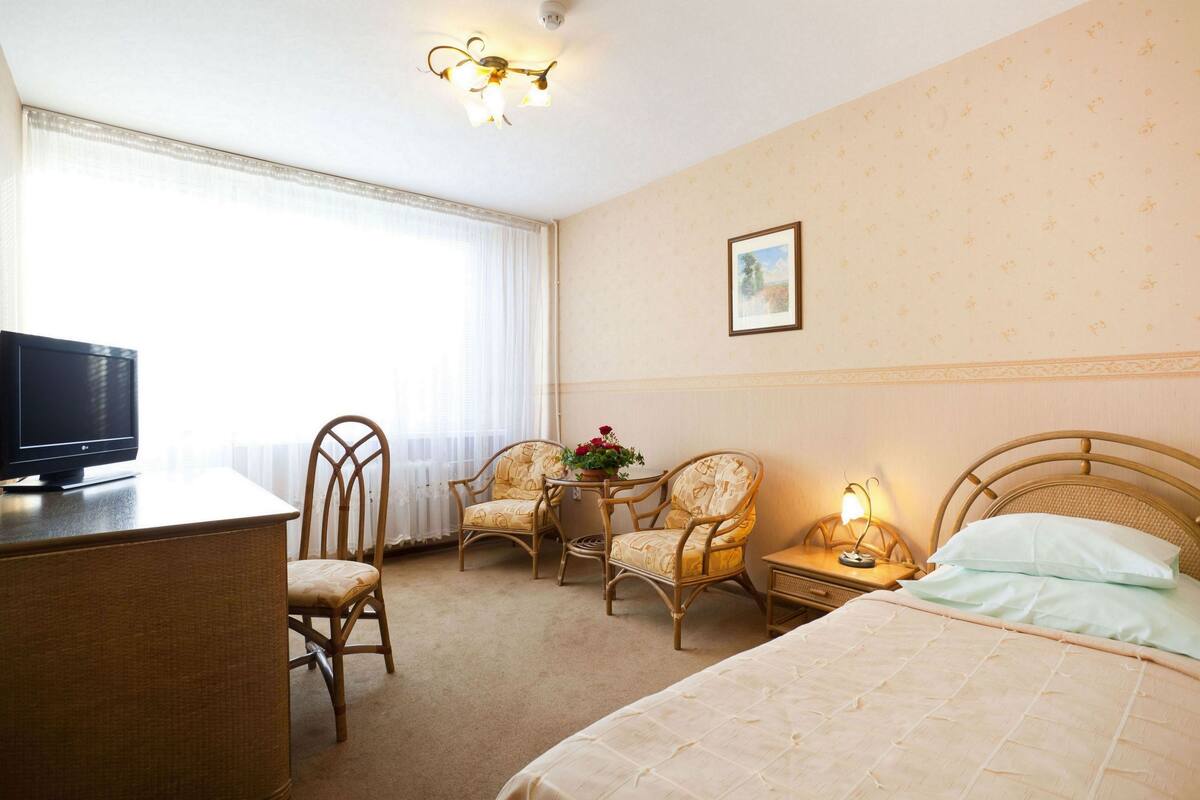 Desk, blackout curtains, iron/ironing board (on request), free WiFi