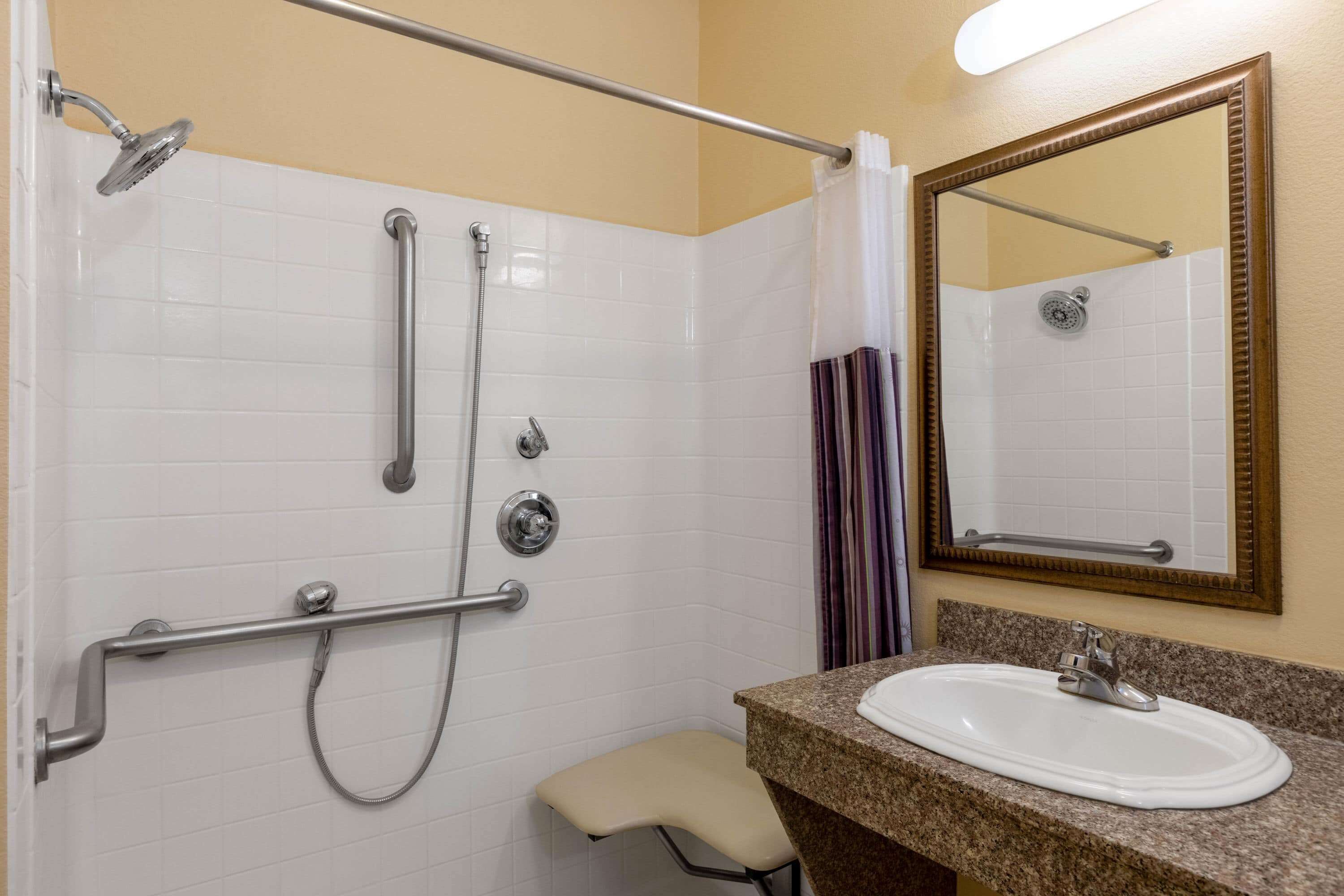 combined shower/bathtub, free toiletries, hair dryer, towels