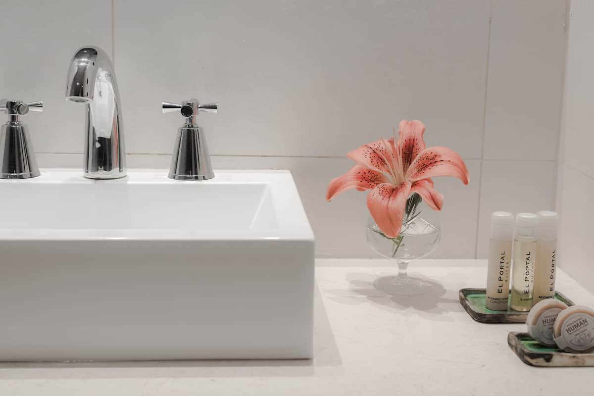 combined shower/bathtub, rainfall showerhead, free toiletries