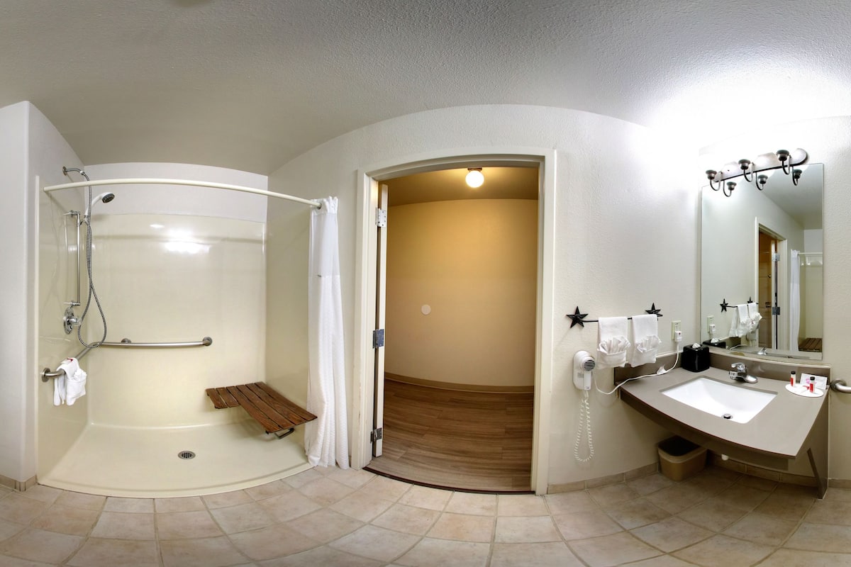 suite, 1 king bed, accessible, non smoking (mobility,hearing,roll-in shower) | bathroom | deep-soaking bathtub, free toiletries, hair dryer, towels