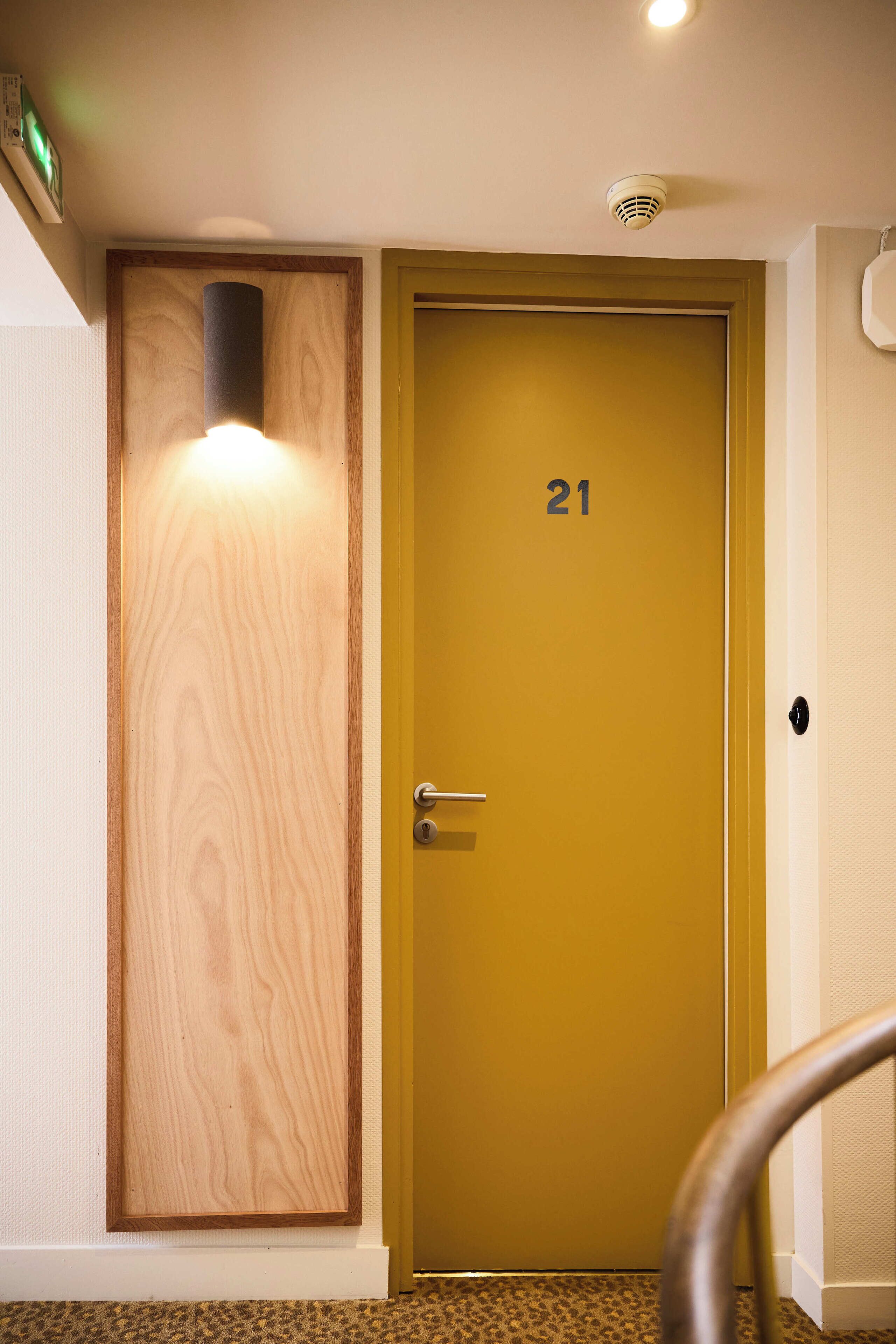 Premium bedding, desk, laptop workspace, blackout curtains