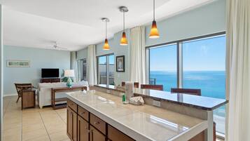 3 Bedroom Gulf View | Living area | 50-inch flat-screen TV with cable channels, TV