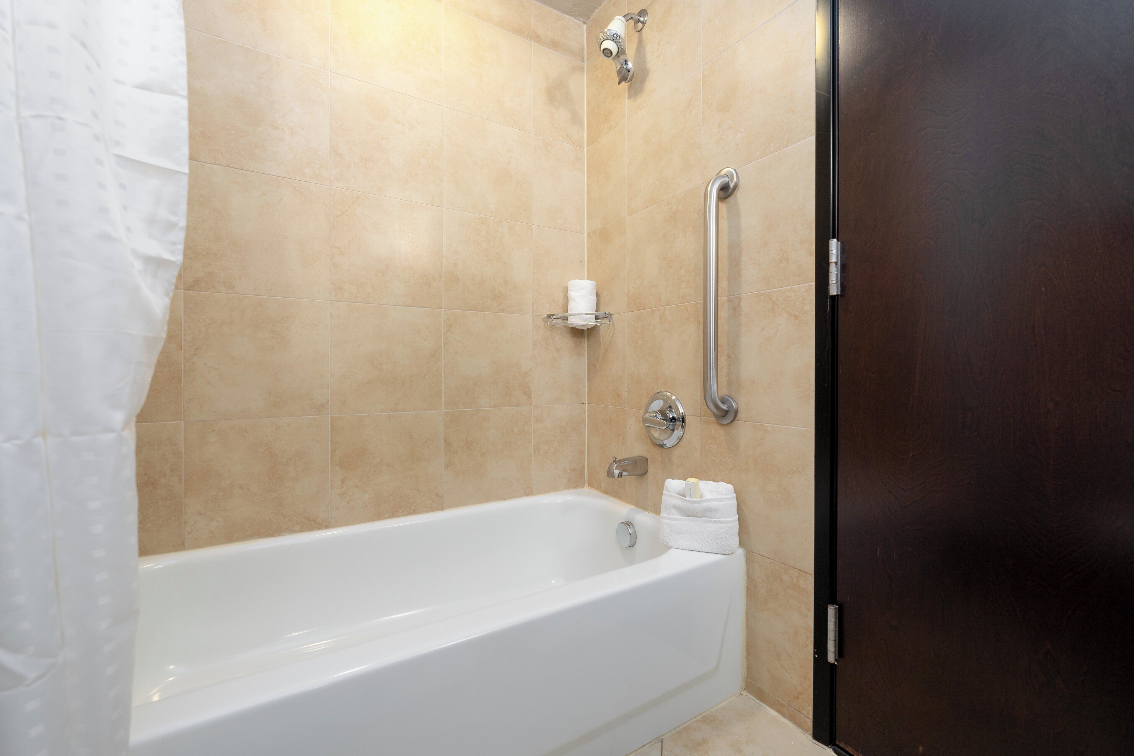 Une salle de bain avec une baignoire, une douche et des toilettes.