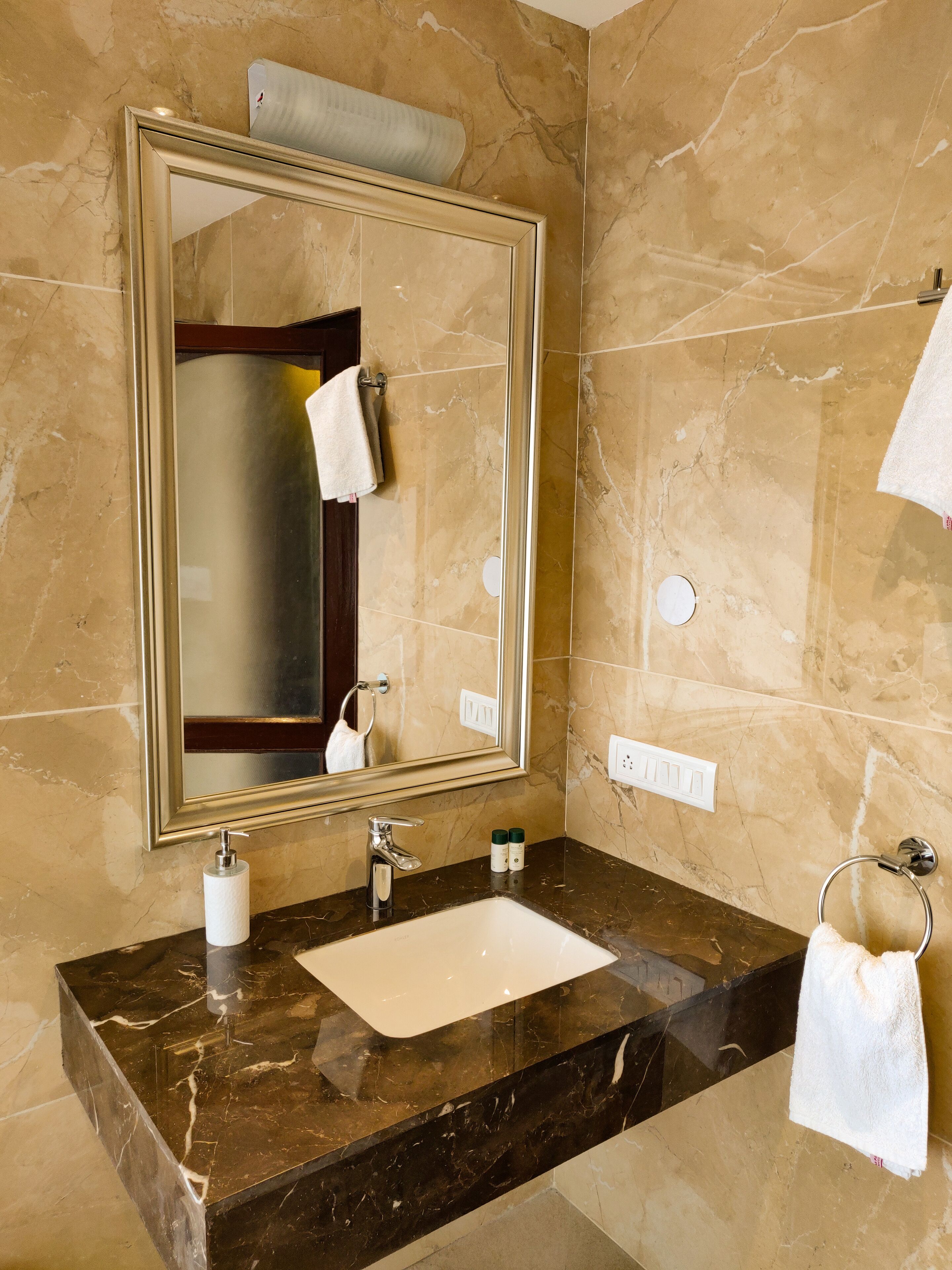 royal room, 1 queen bed | bathroom | shower, rainfall showerhead, designer toiletries, hair dryer