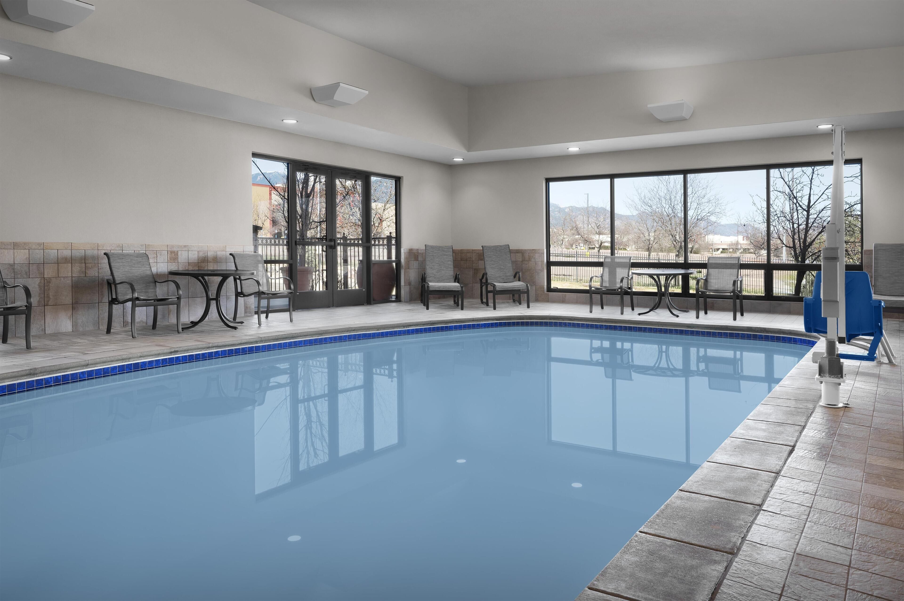 Indoor pool, open 6 AM to midnight, sun loungers