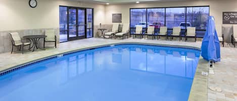 Indoor pool, open 6 AM to midnight, sun loungers