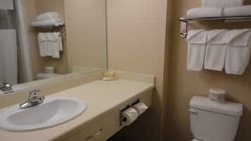 Bañera con ducha, artículos de tocador gratuitos, secador de pelo