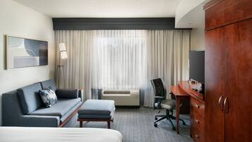 Premium bedding, desk, blackout curtains, iron/ironing board