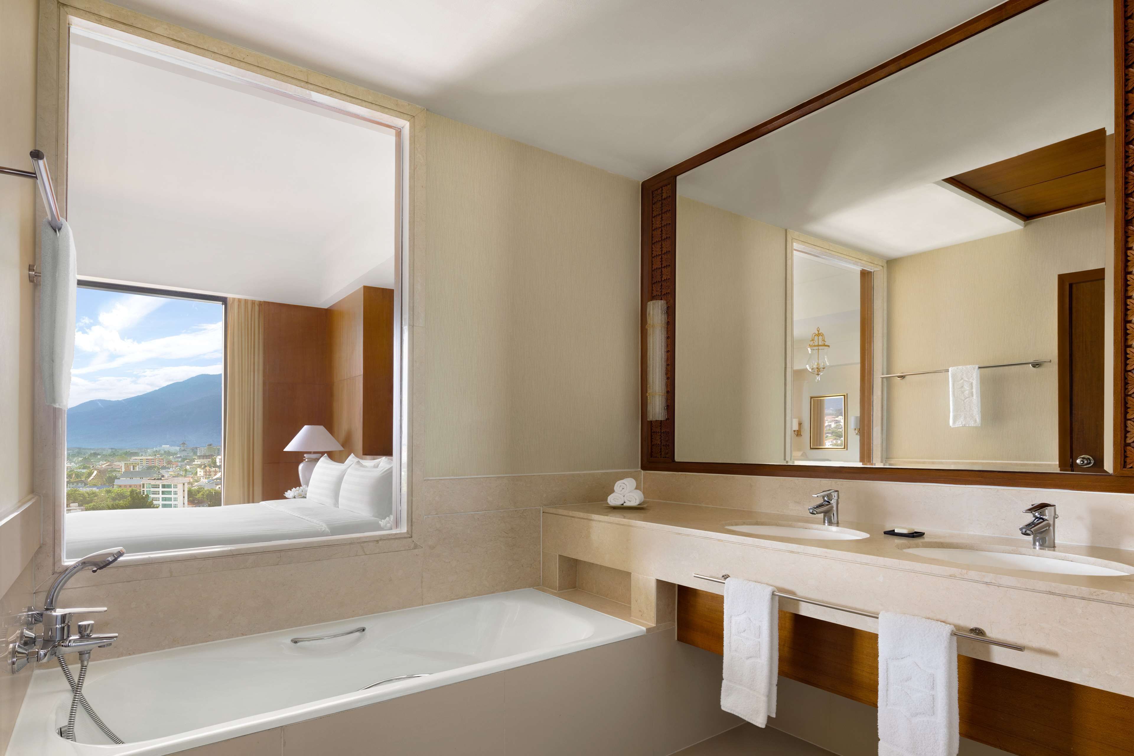 separate bathtub and shower, free toiletries, hair dryer, bathrobes