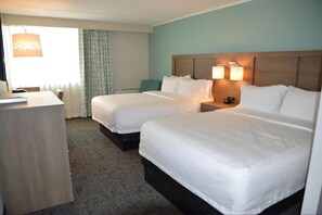 Pillow-top beds, desk, blackout curtains, iron/ironing board