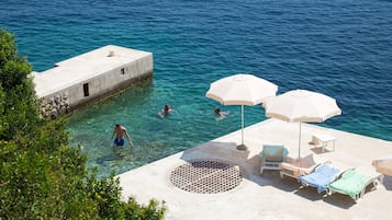 Private beach, sun loungers, beach umbrellas, beach towels