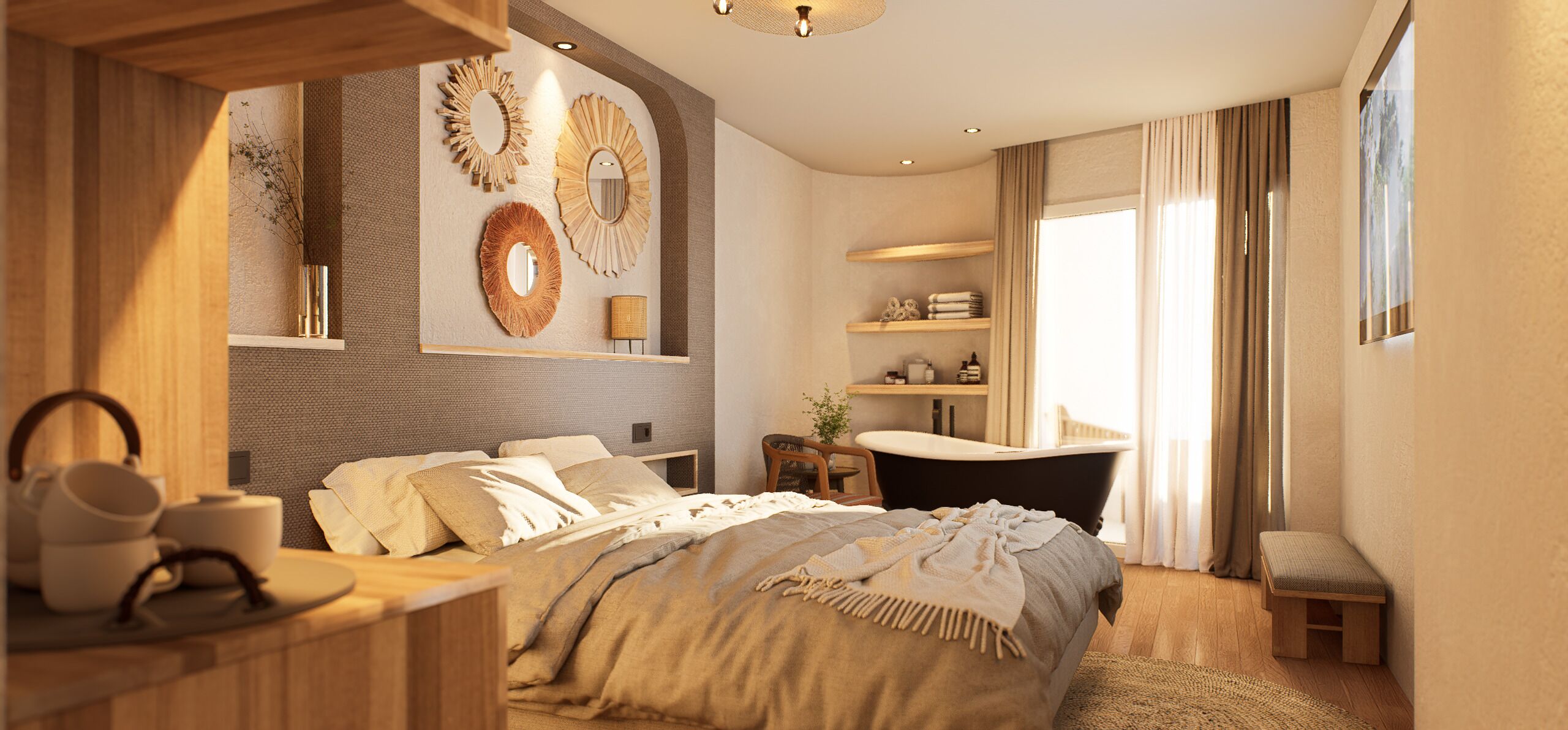 Superior Double Room, Bathtub, Beach View | In-room safe, desk, blackout drapes, iron/ironing board