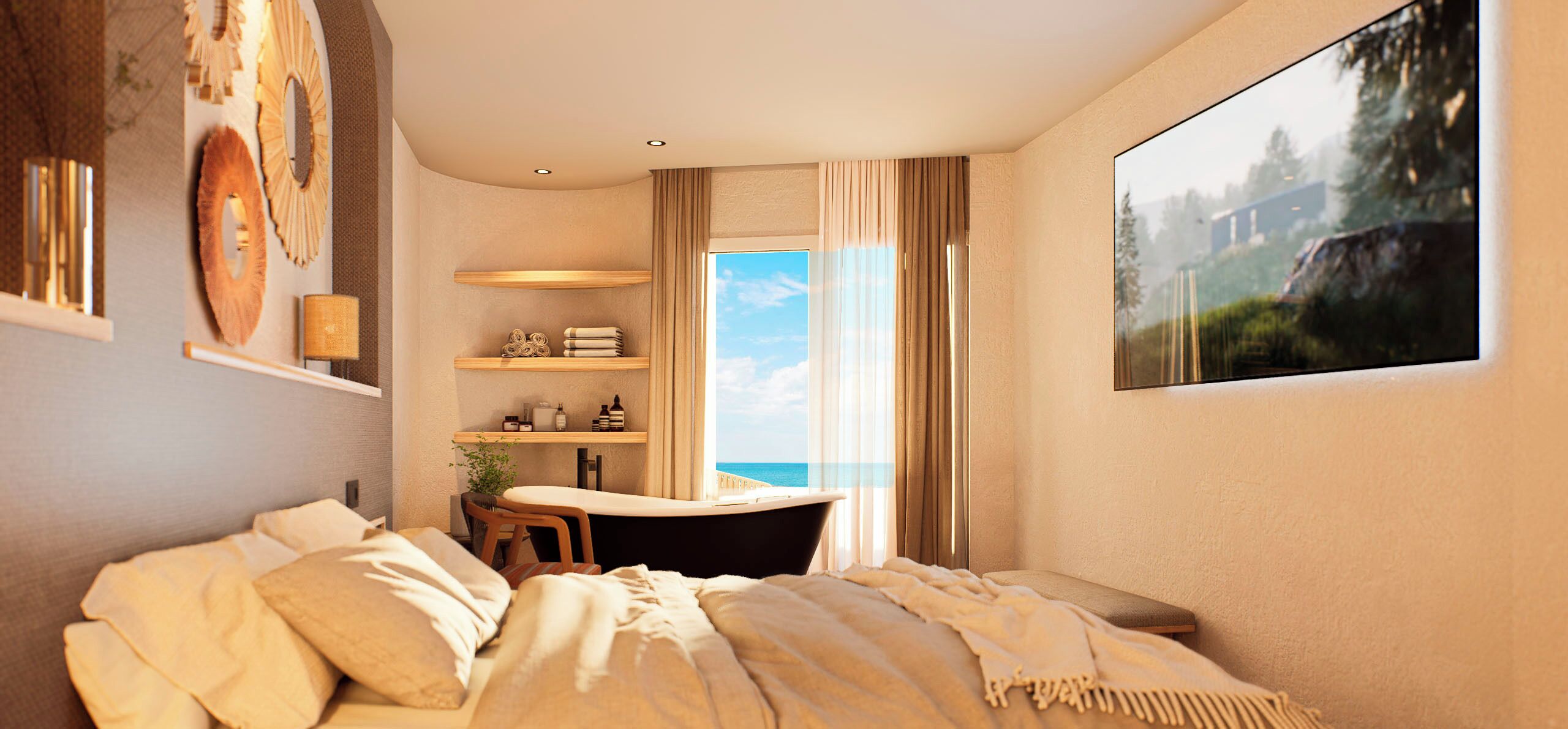 Superior Double Room, Bathtub, Beach View | In-room safe, desk, blackout drapes, iron/ironing board