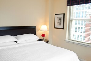 Hypo-allergenic bedding, down duvets, pillow-top beds, in-room safe