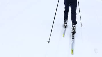 A person skiing down a snowy slope.