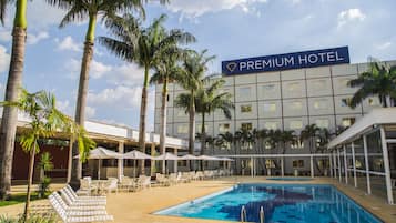 Indoor pool, outdoor pool, pool umbrellas, sun loungers