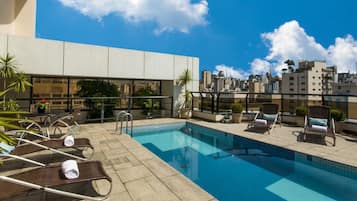 Outdoor pool, pool loungers