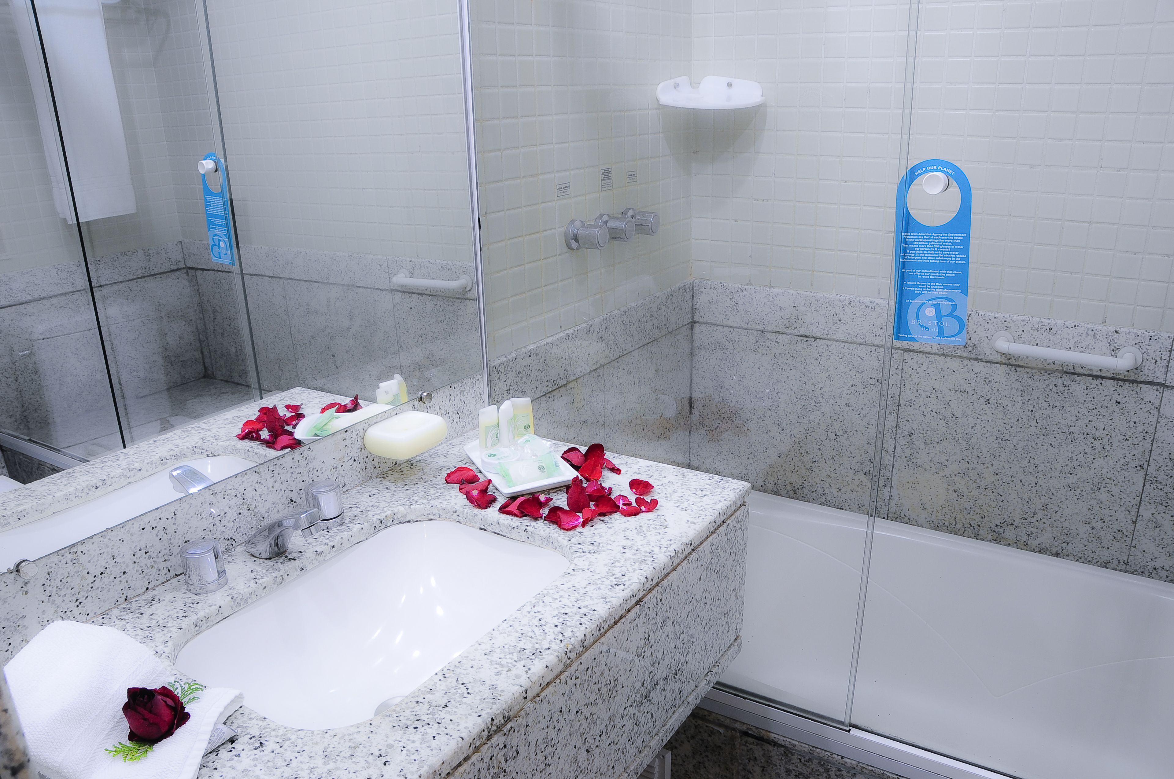 free toiletries, hair dryer, towels