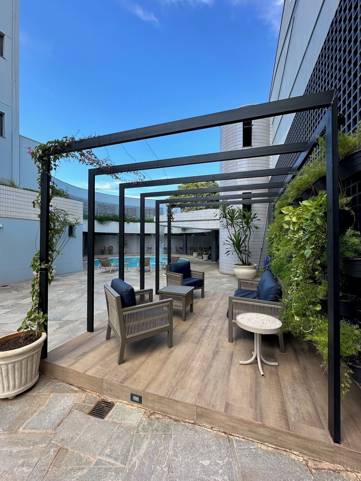 outdoor pool, pool loungers